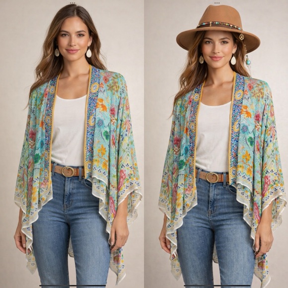 Soft Surroundings Other - Soft Surroundings Boho Floral Kimono Cardigan – One Size – 100% Rayon hippie